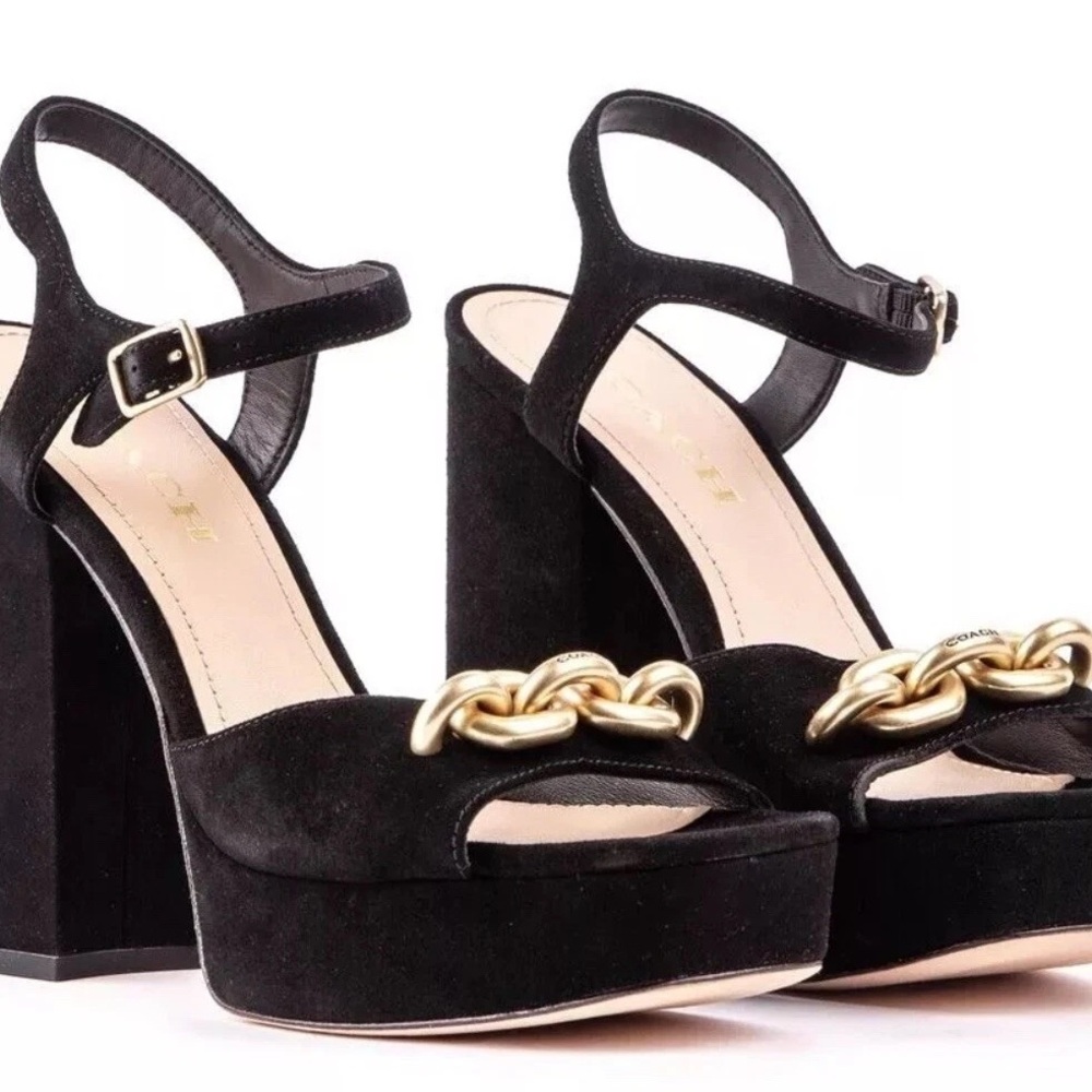 COACH Nicolette Black Velvet Platform Sandals Women’s Size 5 New (other)